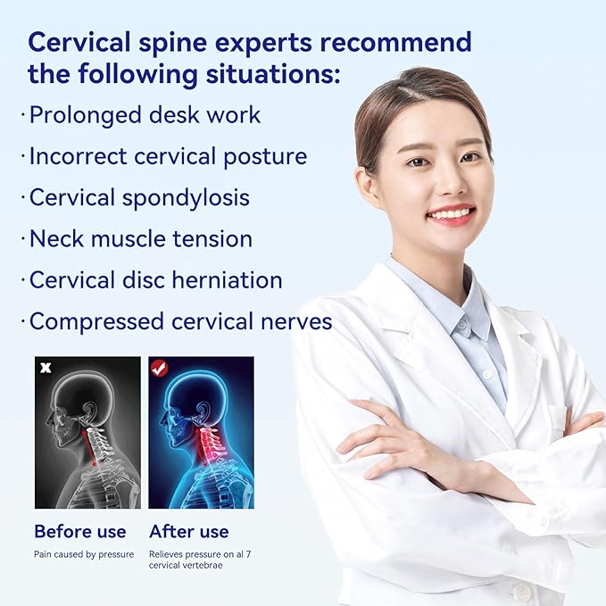 Cervical Traction Device, Adjustable Neck Stretcher for Pain Relief, Lightweight Neck Support Brace for Cervical Spine Decompression, Ergonomic Design for Home, Office & Travel Use