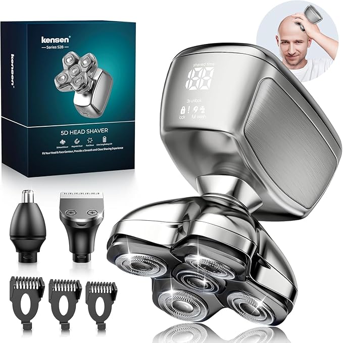 5D Head Shavers for Bald Men - 6 in 1 kensen Upgraded Magnetic Head Body Shaver for Mens, Christmas Gift Wet/Dry Bald Head Shavers for Men IPX6 Waterproof LED Display USB-C Charge Head Razors for Bald