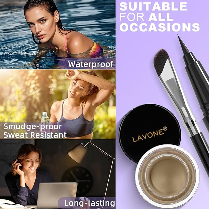 LAVONE Eyeliner Set - Waterproof Makeup Kit with Liquid eyeliner Pencil, Gel Eyeliner & Angled Eye liner Brush, Waterproof, Smudge Resistant, Long Lasting Formula - Blonde