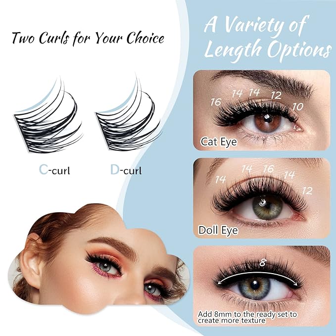 Lash Clusters 84 Pcs Cluster Lashes Eyelash Clusters DIY Cluster Eyelash Extensions Individual Lashes Thin Band & Soft(Breeze,D-16mm)