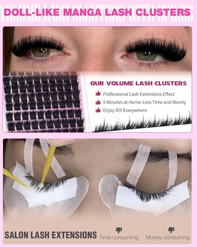 EYDEVRO Volume Lash Clusters with Spikes Full Thick Eyelash Clusters Wispy Fairy Lash Clusters 150 Pcs D Curvature 10-16mm Cluster Eyelash Extensions Spikes Cluster Lashes DIY Lash Extensions at Home