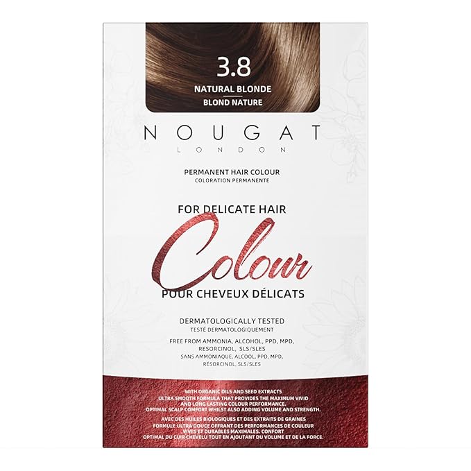 NOUGAT Natural Blonde Permanent Hair Color Kit - 100% Gray Coverage, Ammonia Free & PPD Free for Sensitive Scalp - 3-in-1 Color, Repair & Nourish System with Anti-Aging Hair Mask & Essence