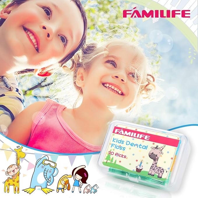 FAMILIFE Floss Picks, 120 Pcs Kid's Dental Floss Cleaner Without Fluoride, Tooth Pick Flossers with 4 Travel Handy Cases, Helps to Fight Tooth Decay and Keep Your Kids’ Teeth Clean, for Family