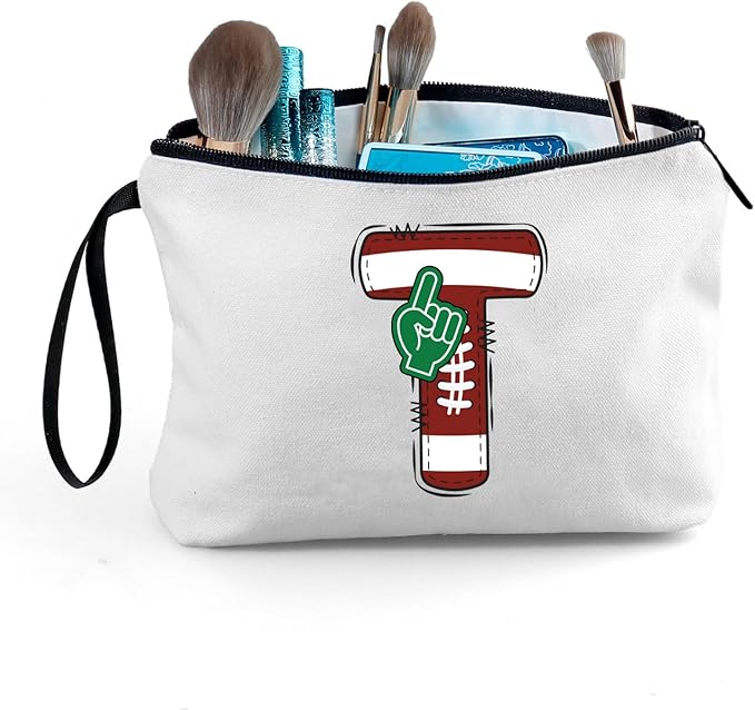 ARIOSEY Football Initial Birthday Graduation Gifts Cosmetic Travel Toiletry Bags Football Accessories Party Favors for Women Girls Daughter Niece Team Coach Friends -T