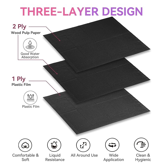 Makartt Disposable Nail Mats: 20 Pcs Fordable Nail Paper Towels for Table Acrylic Practice Sheet 3 Ply Waterproof Nail Art Table Mats Clean Pads for Salon Manicure Tattoo Black