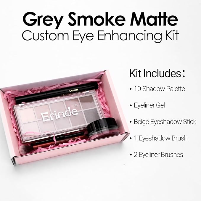 Erinde Grey Smoke Matte Eye Makeup Gift Set, Eyeshadow Palette, Eyeshadow Stick & Eyeliner Gel Makeup Kit with Brush, Waterproof, long-lasting, Natural Nude Eye Enhancing Kit
