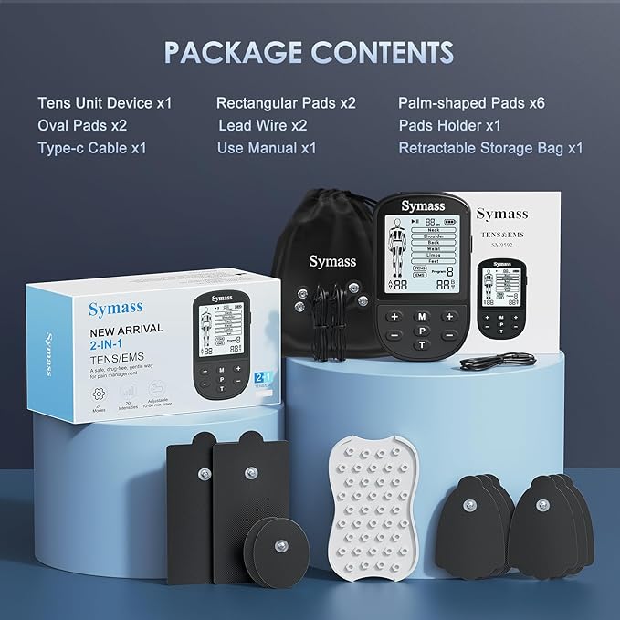 TENS Unit Muscle Stimulator, EMS Massager Machine, Dual Channel Electronic Pulse Physical Therapy Machine for Back Pain Relief, Shoulder Recovery, Muscle Relaxation, 24 Modes,10 TENS Unit Pads