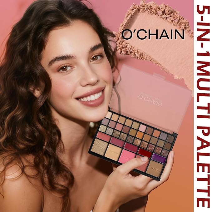 O'CHAIN 40 Colors Makeup Palette Set, Vegan & Cruelty-Free, with 30 Eye Shadows, 5 Lipsticks and 5 Face, All-in-One Beauty Kit for All Skin Tones