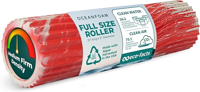 Oceanfoam Tidal Roller - Red Marbled - Muscle Massage Foam Roller for Back Pain & Stretching - Firm and Ergonomic Wide Wave Textured - Yoga, Athletics, & Wellness - Full Size, 20" x 5"