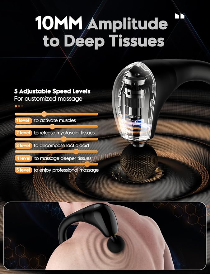 FVZ Massage Gun with Upgraded Extension Handle, 10MM Massage Gun Deep Tissue, Back Massager, Muscles/Neck/Shoulders/Waist/Legs Massager Portable for Pain Relief, Valentines Day Gifts for Him