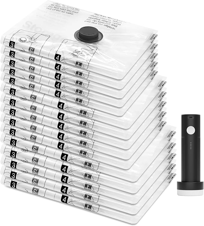 15 Pack Travel Vacuum Storage Bags with Portable Electric Pump, Compression Packing Seal Space Saver Cubes for Clothing Clothes Suitcase Luggage Organizer