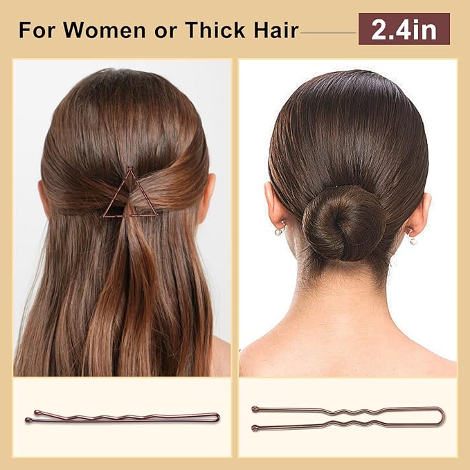 TsMADDTs Bobby Pins Brown U Shaped Hair Pins for Ballet Buns Women Girls with Storage Box, 2.4in&2in