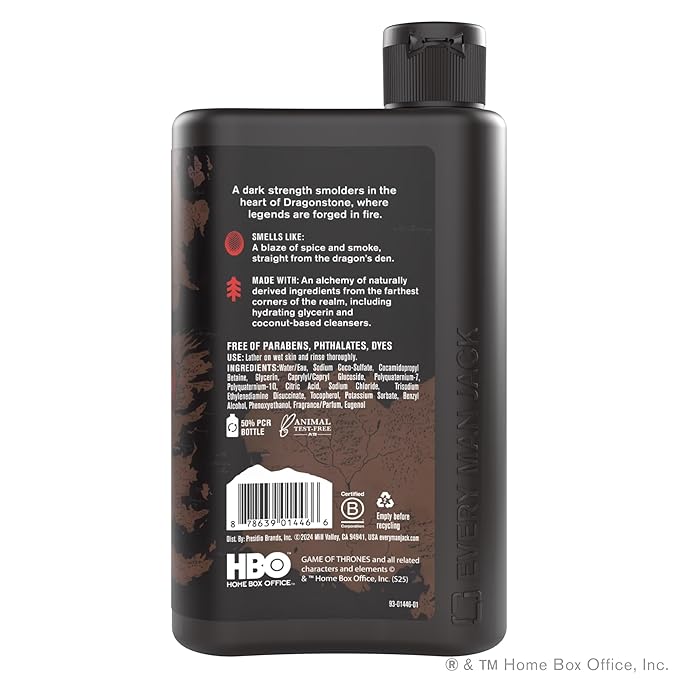 Every Man Jack Game of Thrones Collectors Body Wash - Clean Ingredients - Dragonstone - Ember Blaze Scent - 13.5 oz (Pack of 2)