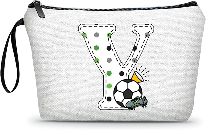 ARIOSEY Soccer Gifts Personalized Soccer Ball Cosmetic Bag for Purse Birthday Inspirational Gifts for Girls Women Team Coach Mom Stuff Travel Organizer-Y