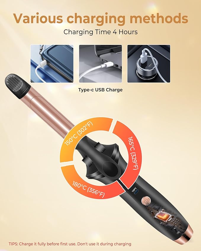Cordless Curling Iron Rechargeable,USB Rechargeable 4000 mAh Cordless Hair Curler,3 Temp Setting Mini Travel Battery Powered Curling Iron,2 in 1 Portable Hair Straightener and Curler