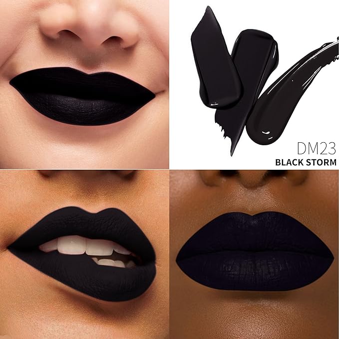 Depuplum Black Lipstick Matte for Women, Long Lasting Lipstick Smudge Proof No Transfer Goth Liquid Lipsticks, Cruelty Free Lip Makeup (DM23 Black Storm)