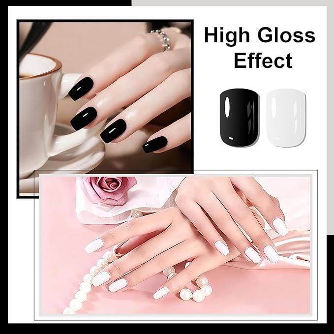 2Pcs Nail Polish Set 16.5ml Black and White Quick Dry Nail Polish Non Gel Nail Art DIY Home Manicure Gift for Women