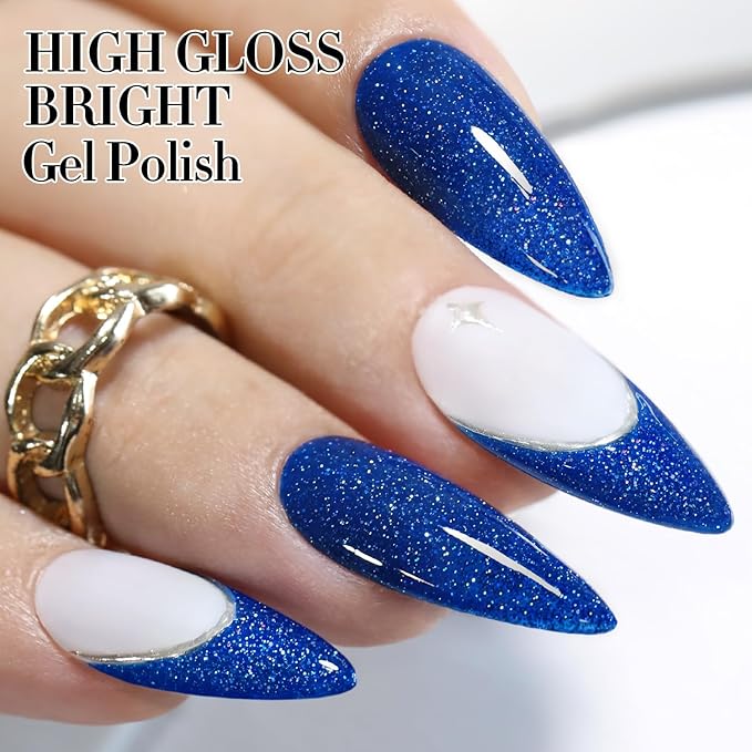 Double Rhythm 15ML Glitter Gel Polish Shimmer Reflective Holographic Color Magnetic for Nail Art Salon DIY at Home (Deep Blue-B1158)
