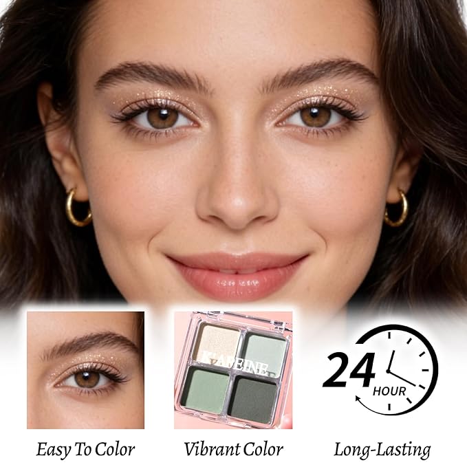 4 Colors Matcha Green Eye Shadow Powder Palette Makeup, Blendable Long-lasting Matte Shimmer Eyeshadow Palette Eye Makeup Kit for Women Girls, paleta de sombras de ojos #1