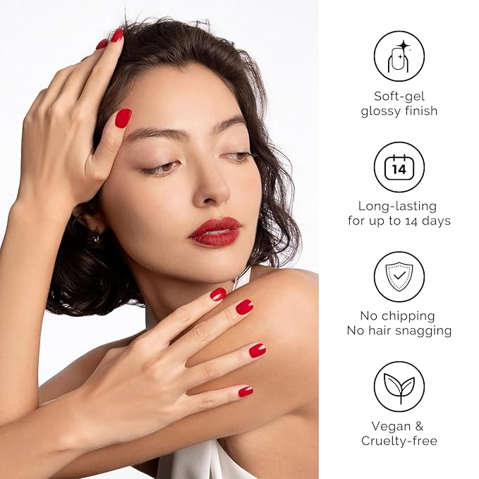 NAILOG Semi Cured Gel Nail Strips, 20Pcs Bright Red Long Lasting Stickers, Salon Quality Easy Apply & Remove Works with Any UV/LED Nail Lamps, Jelly Crush
