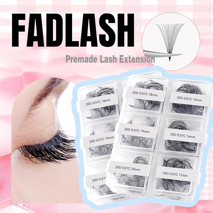 FADLASH Premade Fans Eyelash Extensions 300pcs 20D Premade Lash Fans C Curl Pre Made Fans Lash Extensions Volume Eyelash Extensions Premade Eyelash Fans Loose Fans (20D-0.07C-15-20mm)