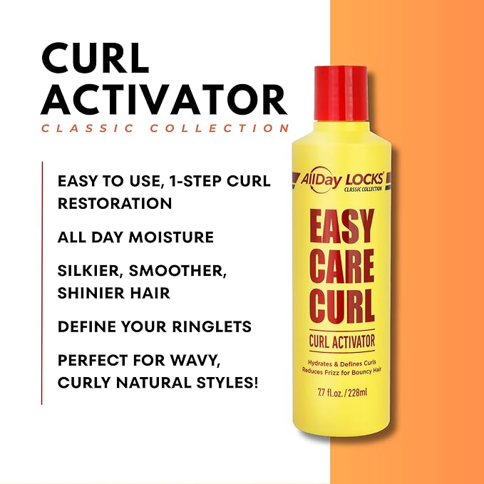 AllDay Locks Classic Easy Care Curl Activator - Activator Product for Curly Hair, Defines & Moisturizes Strands, Milky Cream Product for Men & Women, Easy Curling and Styling - 7.7 oz Bottle