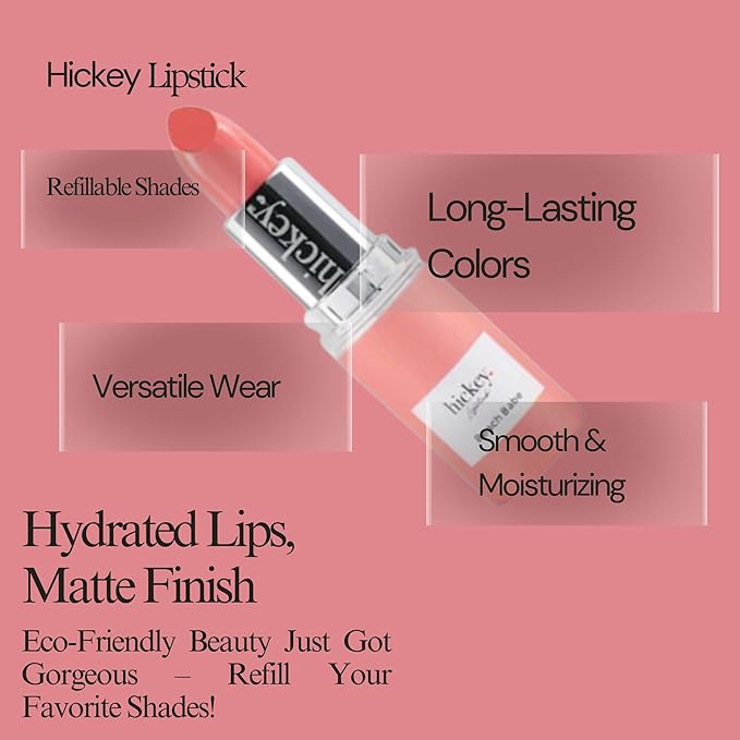 Hickey Lipstick Beach Babe and Skinny Dip Organic Long Lasting Lipstick Refills, Perfect Pink and Coral Colors, Set of 2