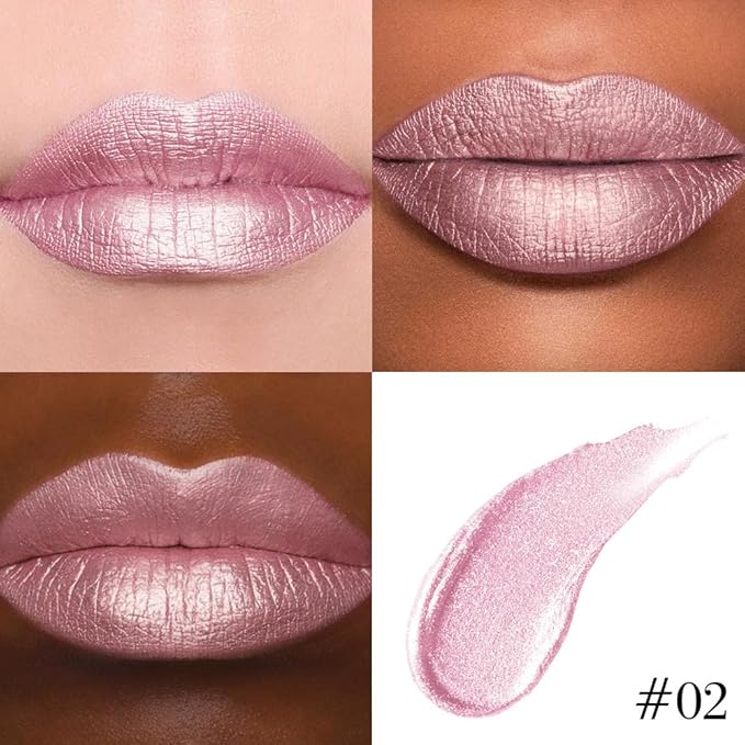 evpct Light Pink Metallic Glitter Lip Liner and Lipstick Combo Lip Gloss Stain Set Makeup for Women Long Lasting Waterproof 24, Light Voilet Frosted Metallic Shimmer Glossy Iridescent Liquid Lipstick