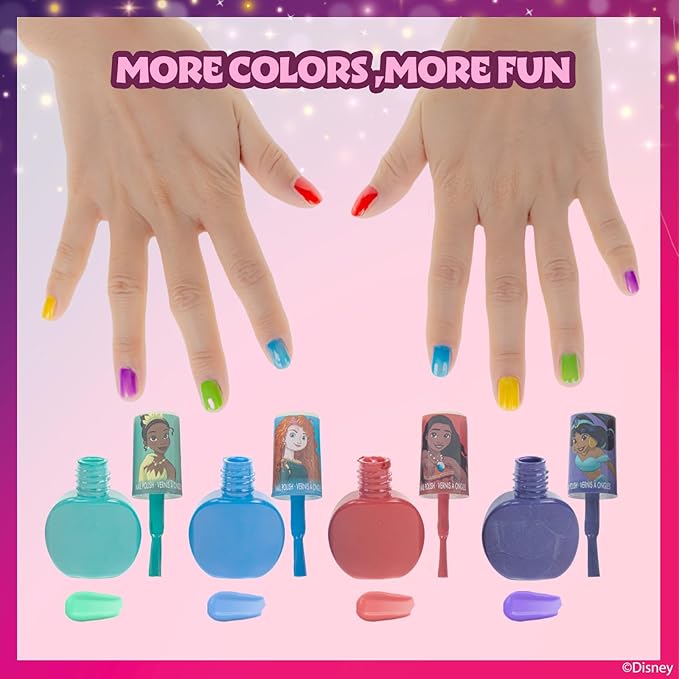 Disney Princess Sparkly Cosmetic Makeup Set for Girls with Lip Gloss Nail Polish Nail Stickers 11 Pcs Perfect for Birthday Gift by Townley Girl