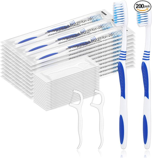 200 Prepasted Disposable Toothbrushes with Dental Floss Individually Wrapped Pre Pasted Toothbrushes Soft Bristle Travel Tooth Brush Single Use Wrapped for Hotel, Camping, Travel, Homeless