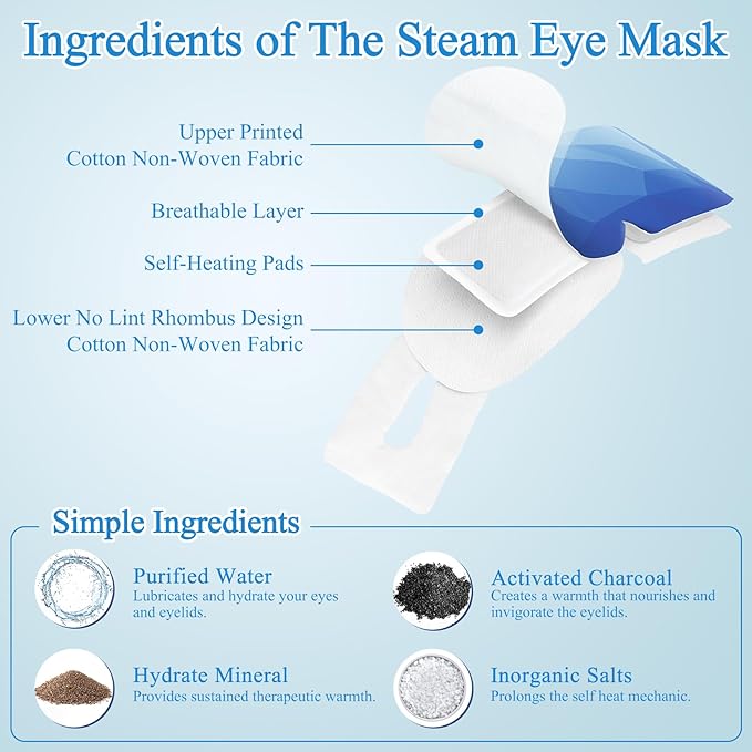 FRSHMORN 16 Packs Steam Eye Mask, Heated Eye Mask for Sleeping, Warm Compress for Eyes, Self Heating Disposal Steam Mask for Home Sleep, Office, Spa, Travel Essentials Stocking Stuffers (Unscented)
