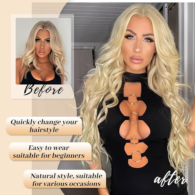 AISI HAIR 613 Blonde Wig for Women, Long Wavy Lace Hairline Middle Part Synthetic Wig for Daily Party-26 Inch