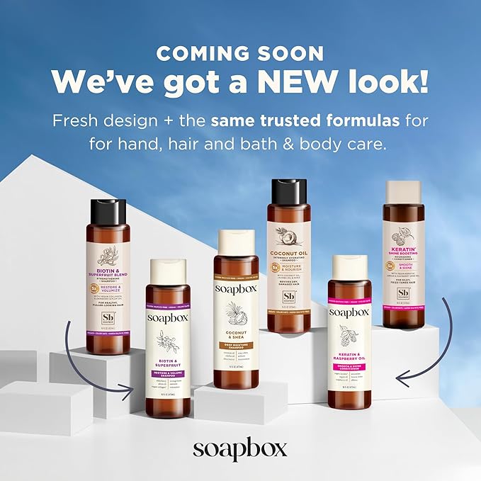 Soapbox Collagen Shampoo & Conditioner, For Dry, Fine or Thin Hair, Strengthening with Collagen & Peptides for Fuller Looking Hair, 16oz Each (Pack of 2)
