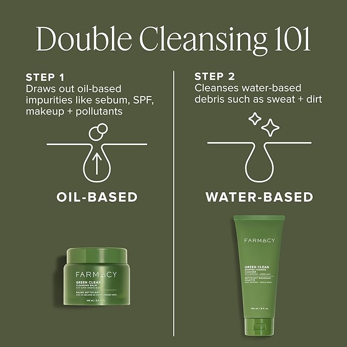 Farmacy Makeup Remover Cleansing Balm - Green Clean Waterproof Makeup Remover Balm + Oil Cleanser for Face - Gently Melts Make Up + SPF - Hydrates + Softens Skin with Super Greens + Papaya (100ml)