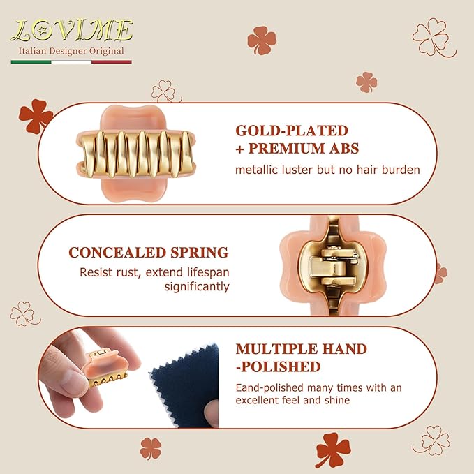 1.2" Mini Claw Clips for Women Girls - Minimalist Double-Layer 18K Gold Painted Hair Clips for Thin Short Hair, Small Non-Slip Luxury Hair Accessories for Daily Face Wash & Makeup, Pink