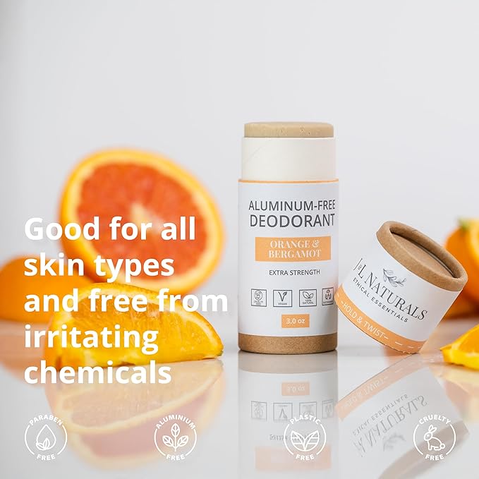 J&L Naturals Aluminum Free Deodorant for Men & Women | 100% Natural Ingredients With Coconut Oil, Shea Butter, & Essential Oils | Sustainable, Eco-Friendly (Orange & Bergamot, 3.0 Oz (Pack of 2))