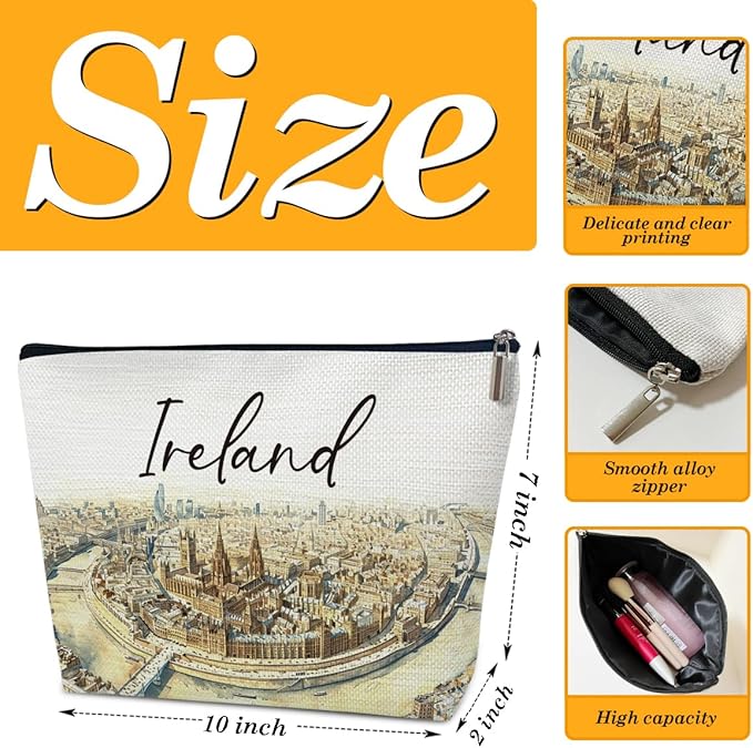 Ythuil Ireland Travel Gifts Makeup Bag, City Travel Cosmetic Bag for Purse, Watercolor Makeup Bags, Ireland Souvenir, Trip Favors for Traveller Lovers, City Themed Organizer
