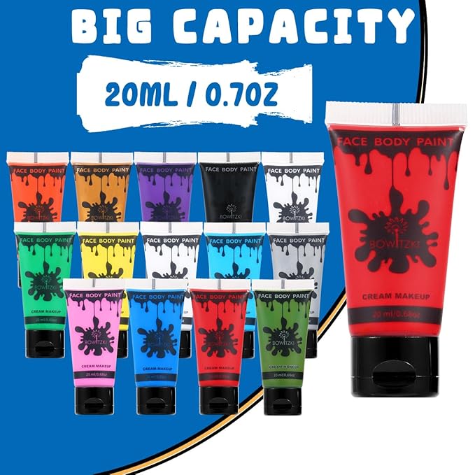 Bowitzki 14 Colors Face Body Paint Set Cream Makeup 20ml Water Based Face Painting Special Effects For Adults Halloween Christmas Party Stage Cosplay 0.7OZ Each