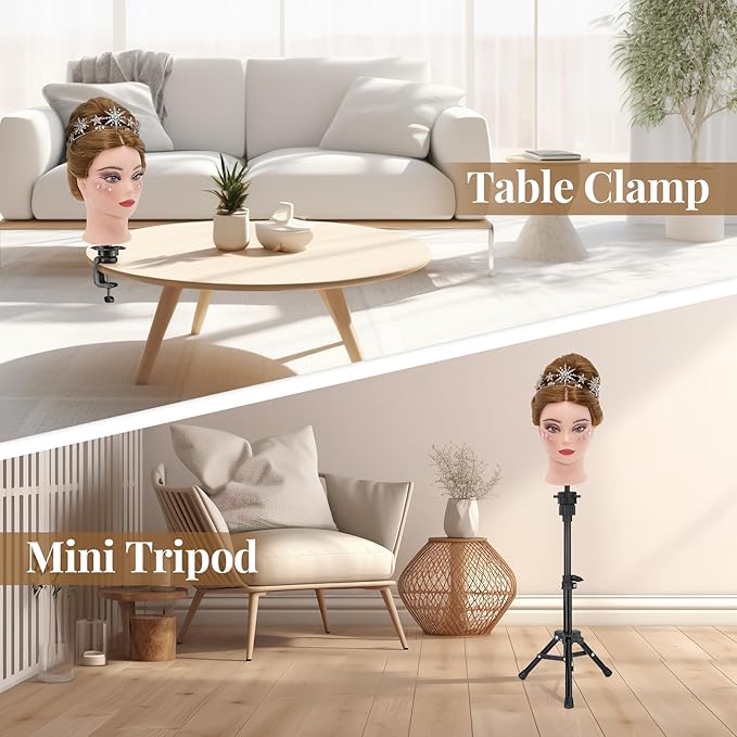 Mannequin Head 80% Human Hair with Tripod Stand,28 Inch Make up Cosmetology Manikin Practice Doll Head,Braiding Hairdressing Head with Table Clamp + DIY Hair Styling Set