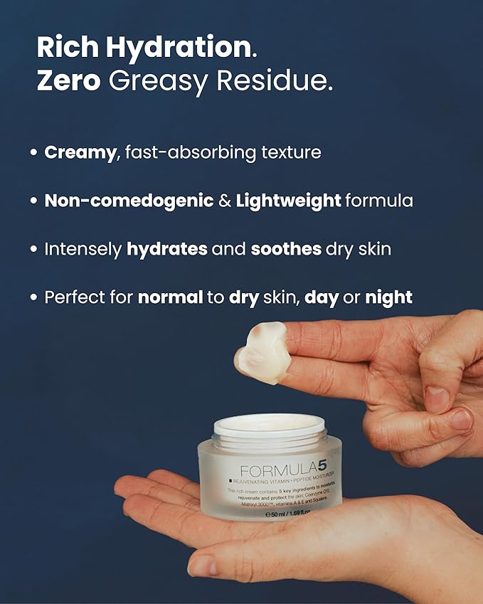 DS Dermasensa Formula 5 Moisturizer for Face and Neck with Vitamin A, E, CoQ10, Matrixyl 3000, and Squalane - Anti-Aging Moisturizer for Normal to Dry Skin - 50ml/1.69 fl oz