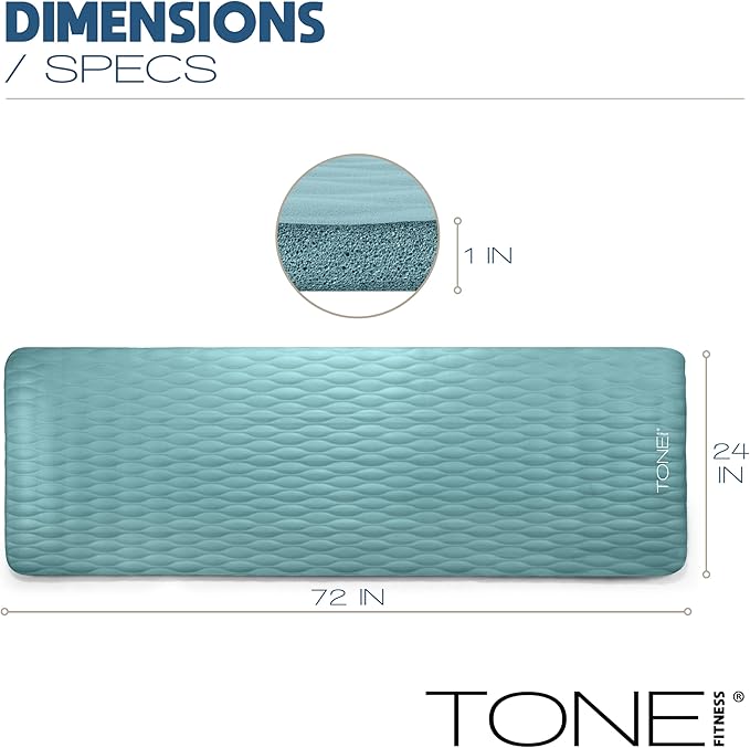 Tone Fitness 1-Inch Thick Yoga Mat | High-Density, Non-slip Exercise Mat with Carrying Strap for Yoga, Pilates, & Home Gym Workouts | Multiple Options