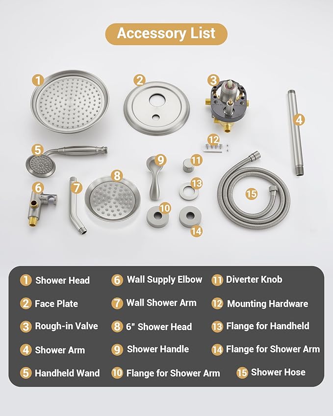 DASAN Antique Dual Shower Head Faucet Set, Dual Rain Shower Head System Complete Double Head Shower Fixture Combo