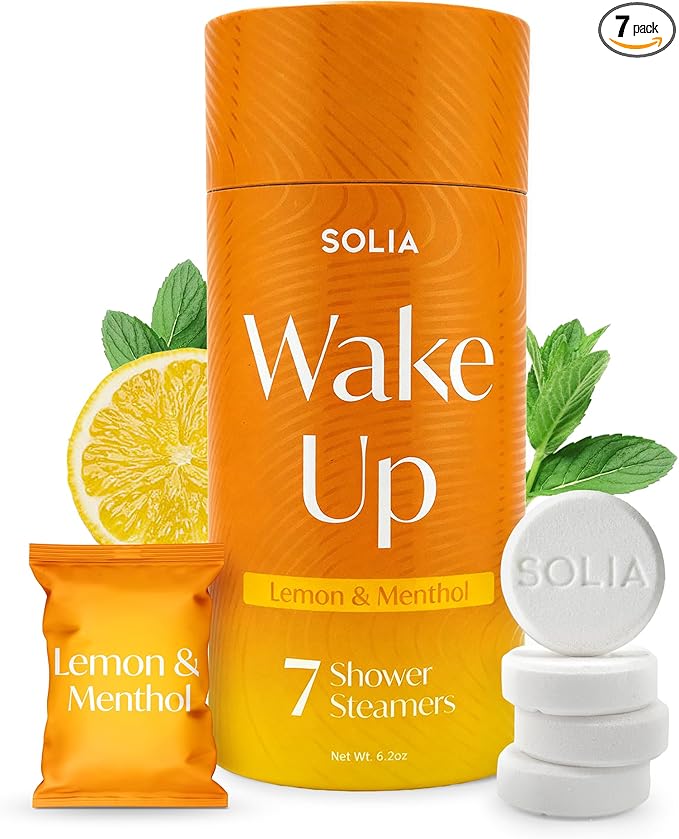 Solia Energizing Citrus Menthol Shower Steamers 7-Pack - Patent-Pending Real Essential Oil Menthol Shower Steamer Bombs, Spa Steamers Aromatherapy Selfcare Bath Gifts for Women, Individually Wrapped