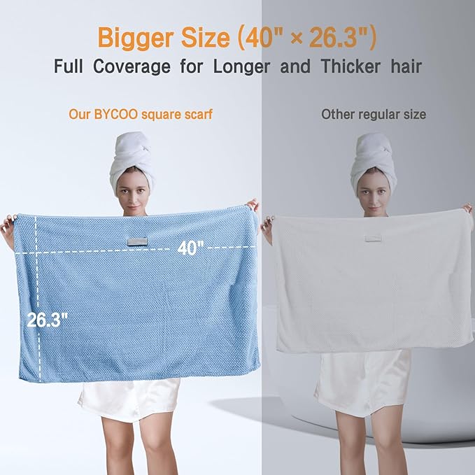 Large Microfiber Hair Towel Wrap for Women, Anti Frizz Hair Drying Towel with Elastic Strap, Fast Dry | Super Absorbent | Quick Dry Hair Turban for Wet, Curly, Long & Thick Hair -Blue