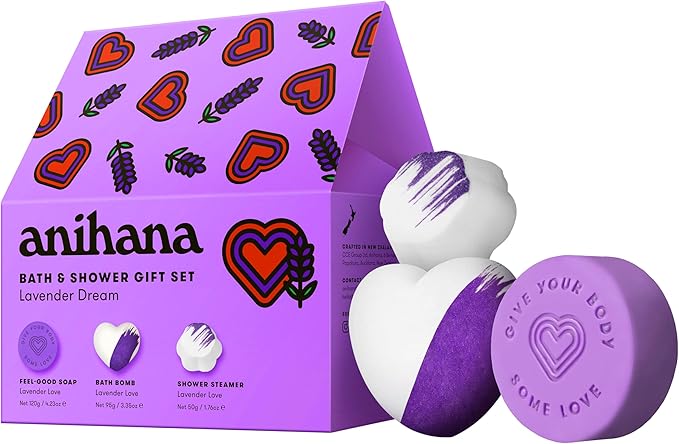 ANIHANA Lavender Dream Bath & Shower Gift Set with Shower Steamer, Bath Bomb, and Feel-Good Soap