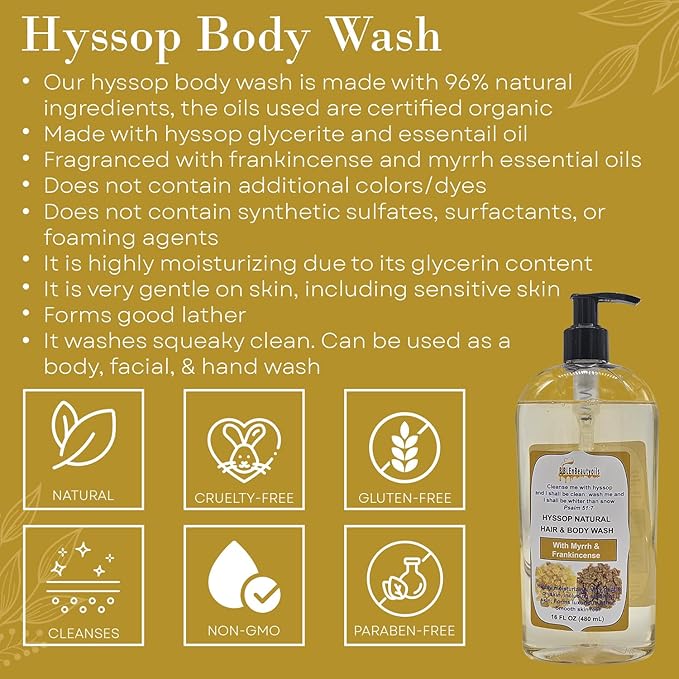 BIBLE N Beautyoils Cleanse Me With Hyssop Natural Hair and Body Wash, Organic Hyssop Infused Shampoo and Body Wash for Nourishing and Refreshing Hair & Body Cleansing
