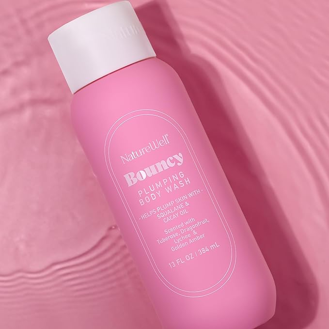 NATURE WELL Bouncy Plumping & Cleansing Body Wash, Infused With Squalane & Cacay Oil, Scented With Tuberose, Dragonfruit, Lychee & Golden Amber, 13 Fl Oz