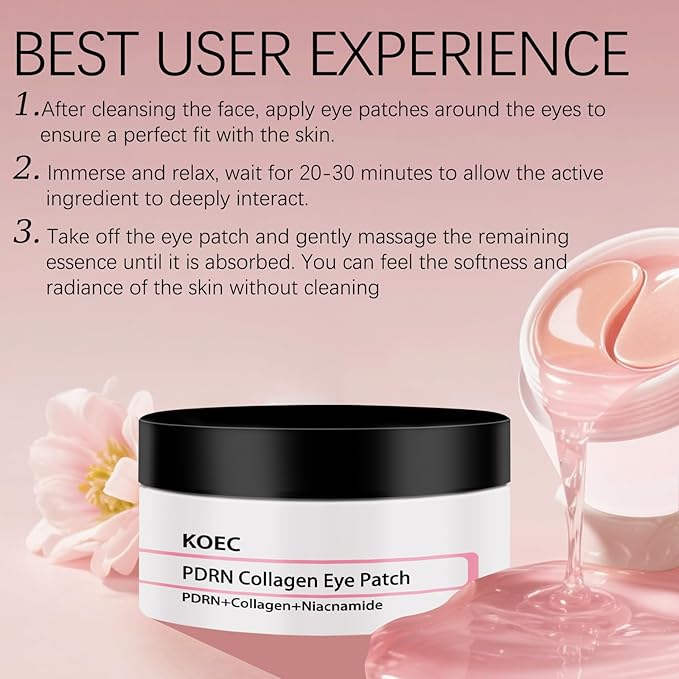 WOJJ Eye Patches, Specially Designed for Puffy Eyes and Dark Circles, Peptide Collagen Hydrogel Eye Masks, 60 Pieces, Skincare Product, Contains Caffeine and Niacinamide