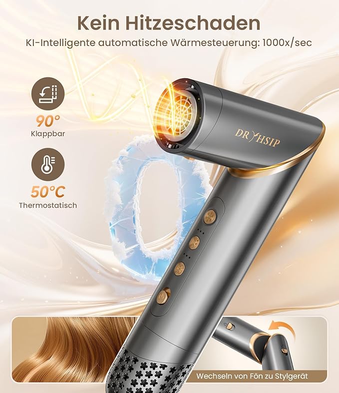8 in 1 Hair Styler Curler & Air Dryer Brush, High-Speed Negative Ionic Foldable Hair Dryer Fast Drying, Multi Professional Hot Air Styler for Curling Volumizing Straightening Styling(Grey)