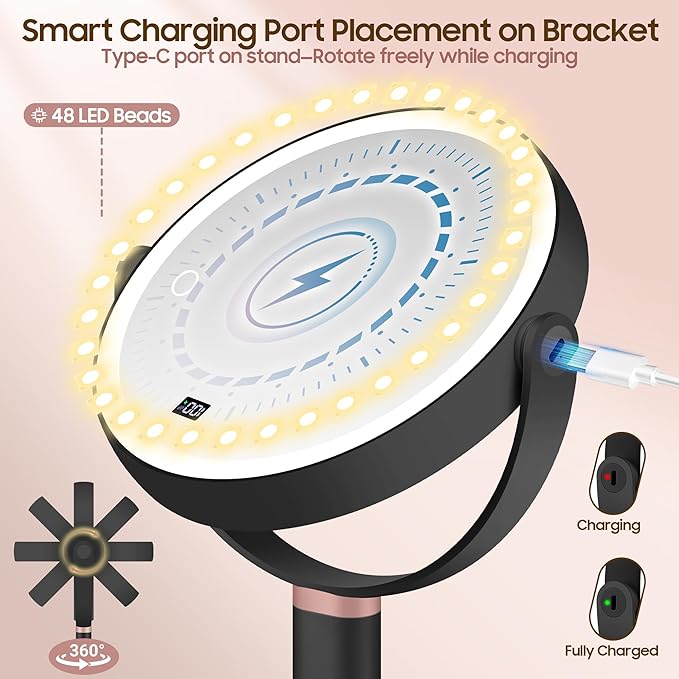 Magnifying Mirror with Light 30X/1X, Digital Display, Smart Touch Control, Vanity Mirror with 3 Color Lights, 360 Rotate, Height Adjustable Lighted Magnifying Mirrors for Desk Travel